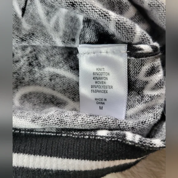 7th Avenue | Cute Black/White Script 3/4 Sleeve Knit Cardigan (SIZE M) - Picture 5 of 13